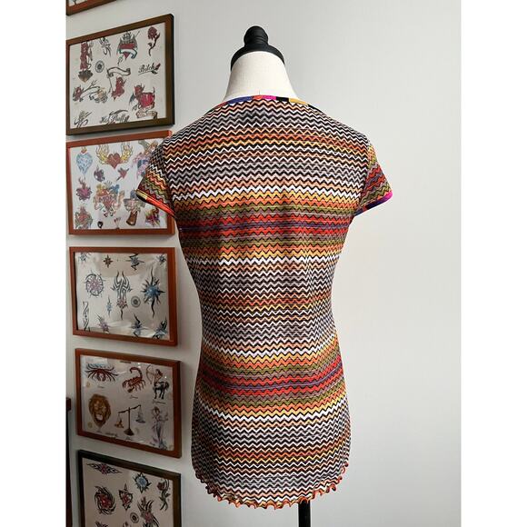 Y2K Anac Rainbow Geometric Mesh Top | Mod Print Lettuce Hem | S/M - Picture 4 of 6